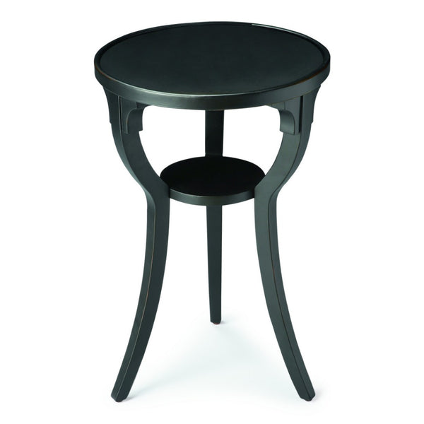 HomeRoots 24" Vintage Black Round End Table with Shelf - Rustic Charm for Small Spaces, Nightstand & Accent Use 476454