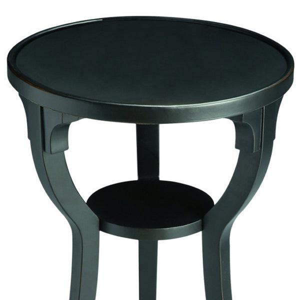 HomeRoots 24" Vintage Black Round End Table with Shelf - Rustic Charm for Small Spaces, Nightstand & Accent Use 476454