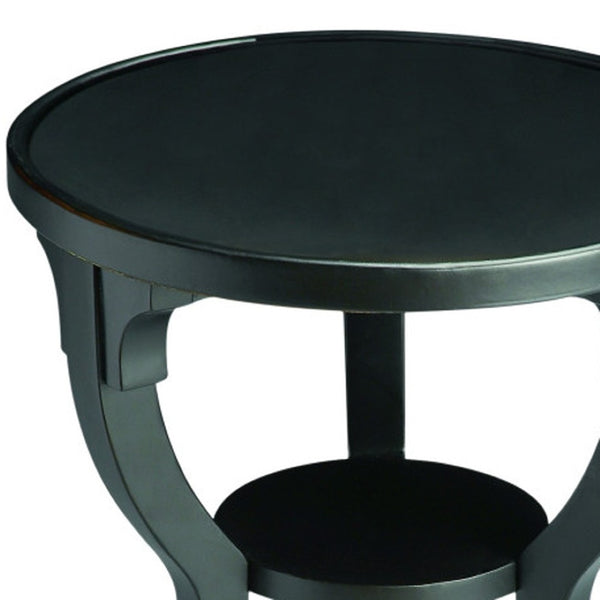 HomeRoots 24" Vintage Black Round End Table with Shelf - Rustic Charm for Small Spaces, Nightstand & Accent Use 476454