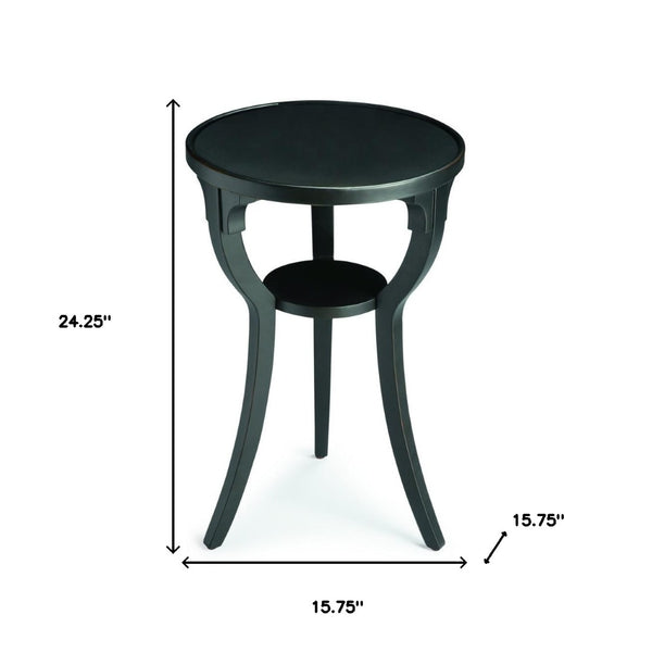 HomeRoots 24" Vintage Black Round End Table with Shelf - Rustic Charm for Small Spaces, Nightstand & Accent Use 476454
