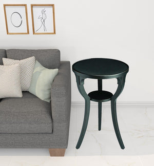 HomeRoots 24" Vintage Black Round End Table with Shelf - Rustic Charm for Small Spaces, Nightstand & Accent Use 476454