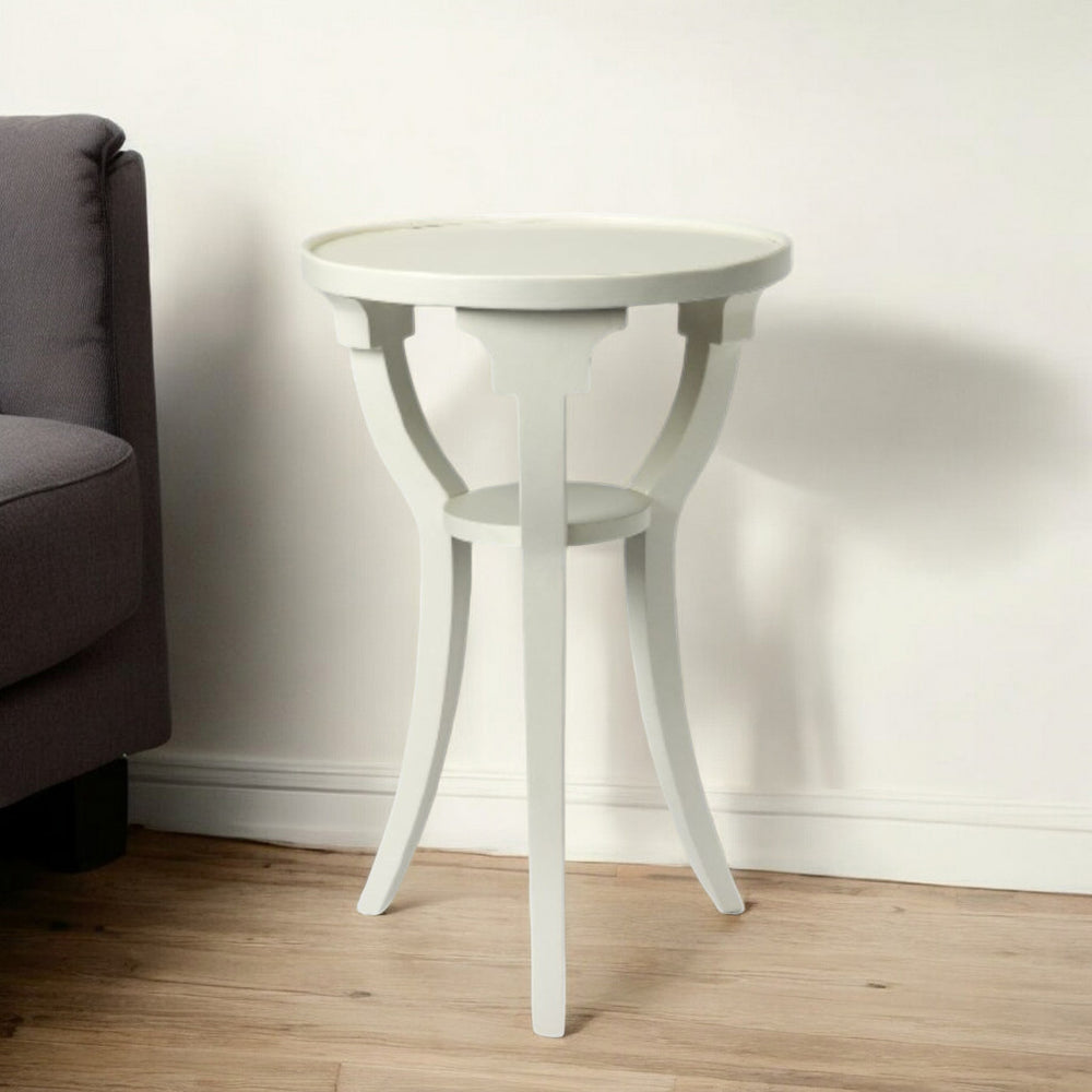 Homeroots 24" White Wood And Solid Wood Round End Table With Shelf   476455