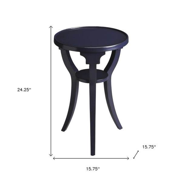 HomeRoots 24" Vintage Blue Round End Table with Shelf – Rustic Solid Wood Accent for Living Room or Bedroom 476457