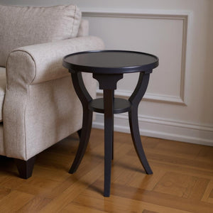 HomeRoots 24" Vintage Blue Round End Table with Shelf – Rustic Solid Wood Accent for Living Room or Bedroom 476457