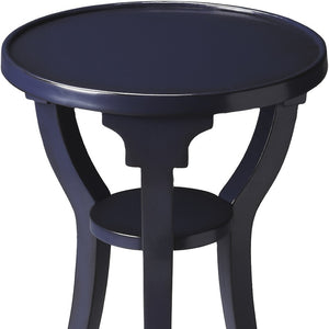 HomeRoots 24" Vintage Blue Round End Table with Shelf – Rustic Solid Wood Accent for Living Room or Bedroom 476457