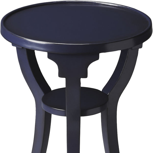 HomeRoots 24" Vintage Blue Round End Table with Shelf – Rustic Solid Wood Accent for Living Room or Bedroom 476457