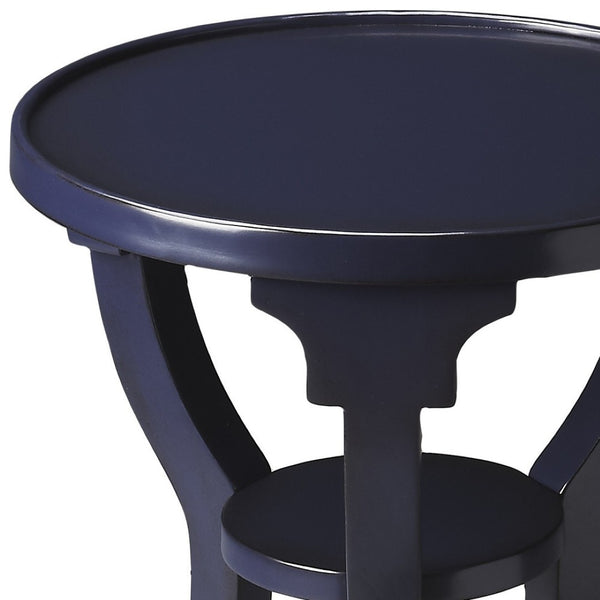 HomeRoots 24" Vintage Blue Round End Table with Shelf – Rustic Solid Wood Accent for Living Room or Bedroom 476457