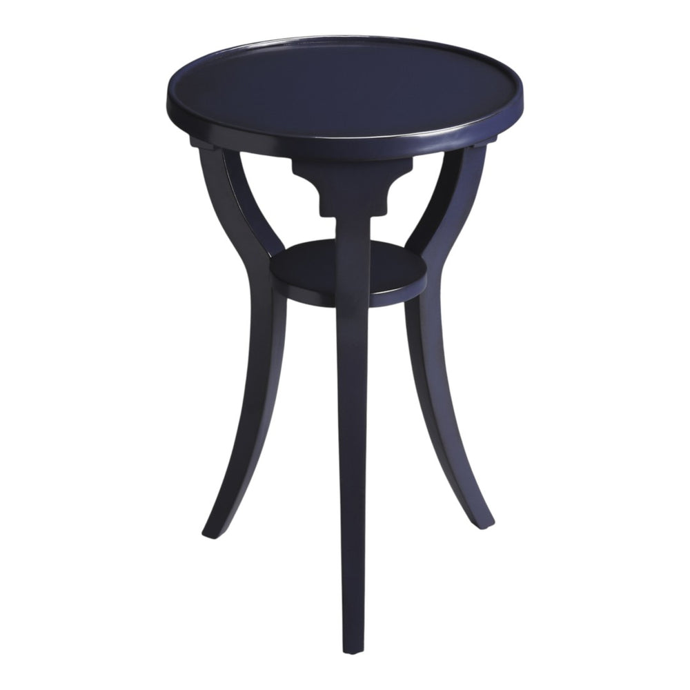 HomeRoots 24" Vintage Blue Round End Table with Shelf – Rustic Solid Wood Accent for Living Room or Bedroom 476457