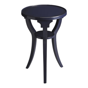 HomeRoots 24" Vintage Blue Round End Table with Shelf – Rustic Solid Wood Accent for Living Room or Bedroom 476457