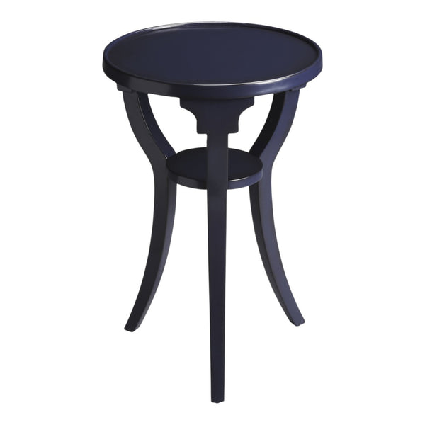 HomeRoots 24" Vintage Blue Round End Table with Shelf – Rustic Solid Wood Accent for Living Room or Bedroom 476457