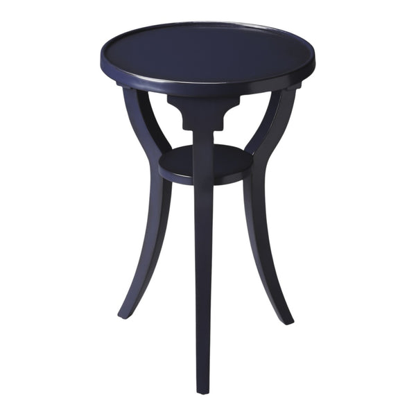 HomeRoots 24" Vintage Blue Round End Table with Shelf – Rustic Solid Wood Accent for Living Room or Bedroom 476457