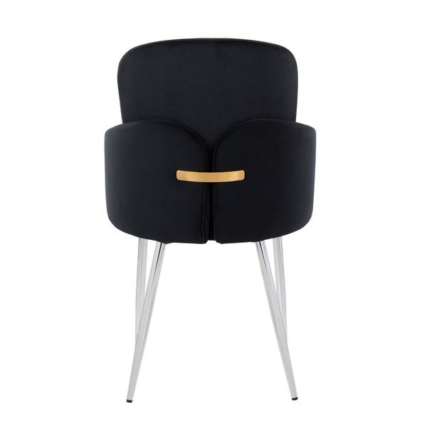 English Elm Dahlia Contemporary Dining Chairs Set Of 2 In Black Velvet & Chrome With Gold Accents For Elegance B202S01202