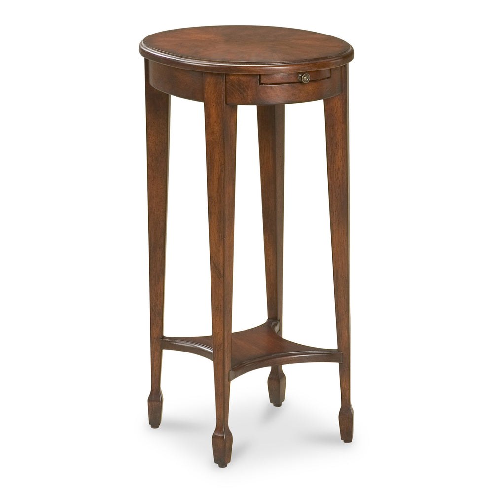 Homeroots 26" Dark Brown And Cherry Manufactured Wood Oval End Table With Shelf   476461