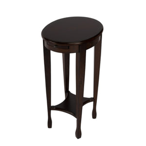 HomeRoots 26" Chestnut Oval End Table with Vintage Charm, Slim Design, and Convenient Lower Shelf Storage 476463