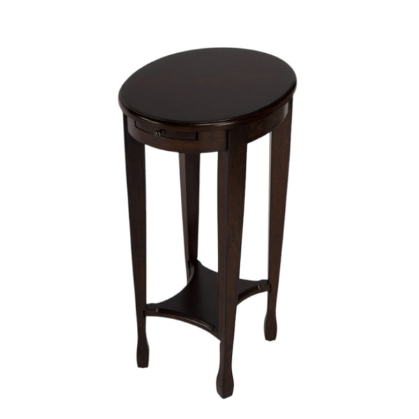 HomeRoots 26" Chestnut Oval End Table with Vintage Charm, Slim Design, and Convenient Lower Shelf Storage 476463