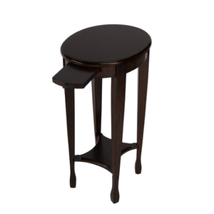 HomeRoots 26" Chestnut Oval End Table with Vintage Charm, Slim Design, and Convenient Lower Shelf Storage 476463