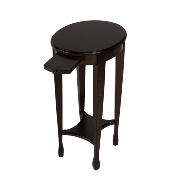 HomeRoots 26" Chestnut Oval End Table with Vintage Charm, Slim Design, and Convenient Lower Shelf Storage 476463