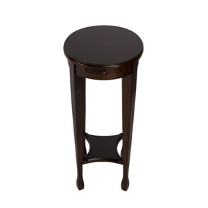 HomeRoots 26" Chestnut Oval End Table with Vintage Charm, Slim Design, and Convenient Lower Shelf Storage 476463