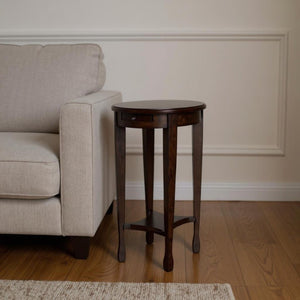 HomeRoots 26" Chestnut Oval End Table with Vintage Charm, Slim Design, and Convenient Lower Shelf Storage 476463