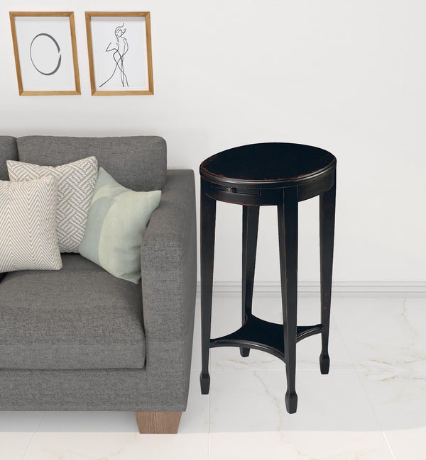 Homeroots 26" Rustic Black Manufactured Wood Oval End Table With Shelf   476464