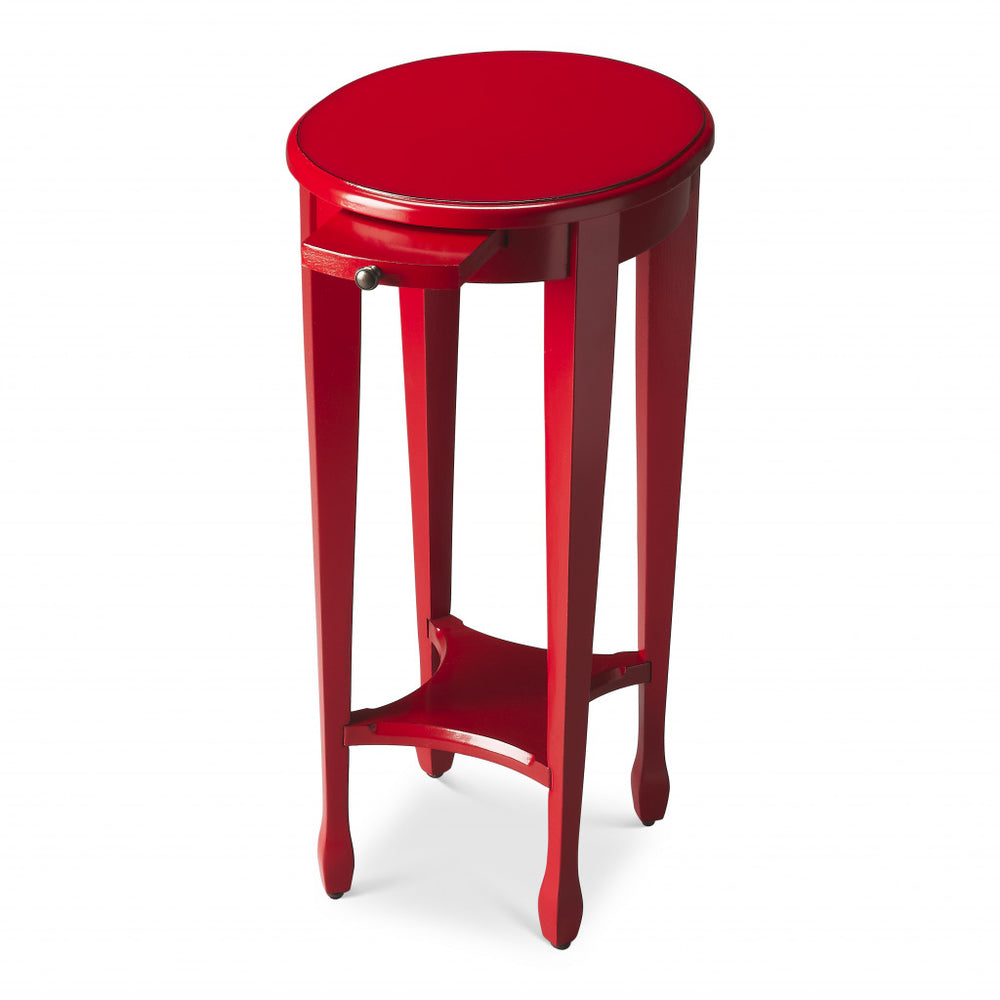 Homeroots 26" Red Manufactured Wood Oval End Table With Shelf   476466