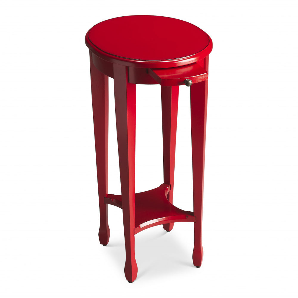 Homeroots 26" Red Manufactured Wood Oval End Table With Shelf   476466