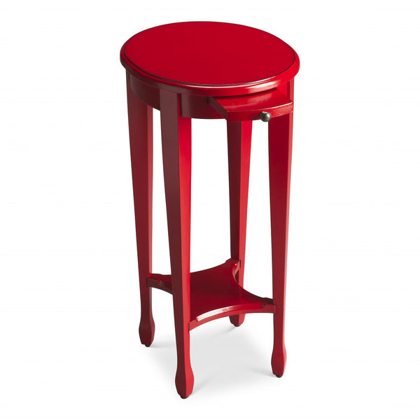 Homeroots 26" Red Manufactured Wood Oval End Table With Shelf   476466