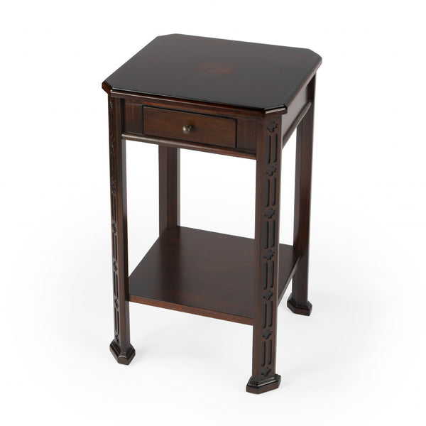 Homeroots 27" Dark Brown And Cherry Manufactured Wood Rectangular End Table With Drawer And Shelf   476467