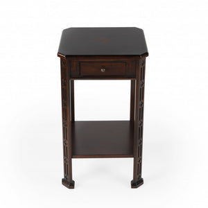 Homeroots 27" Dark Brown And Cherry Manufactured Wood Rectangular End Table With Drawer And Shelf   476467