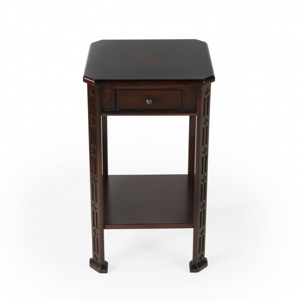Homeroots 27" Dark Brown And Cherry Manufactured Wood Rectangular End Table With Drawer And Shelf   476467