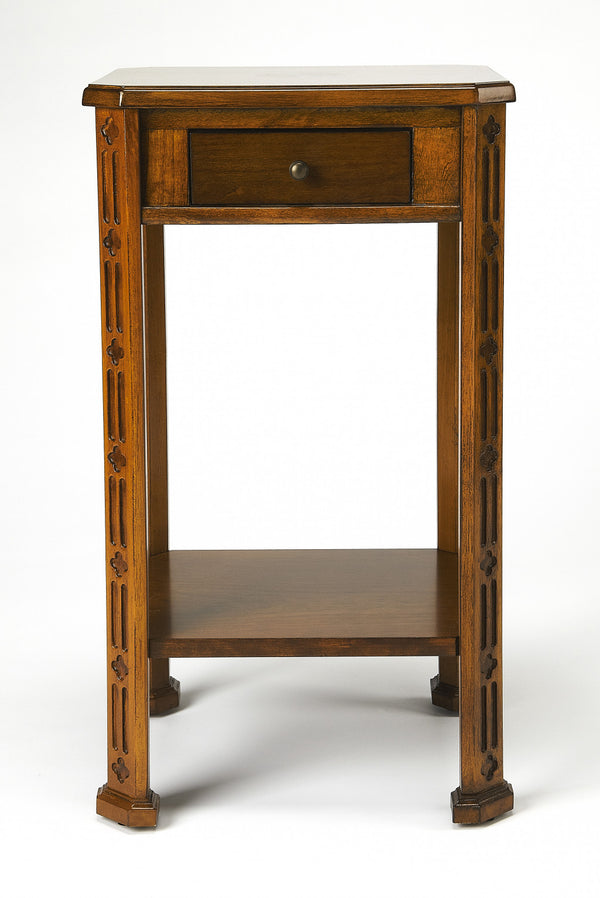 Homeroots 27" Medium Brown And Olive Ash Manufactured Wood Rectangular End Table With Drawer And Shelf   476468