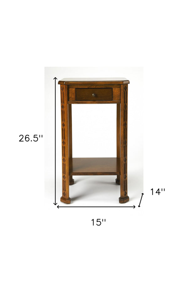 Homeroots 27" Medium Brown And Olive Ash Manufactured Wood Rectangular End Table With Drawer And Shelf   476468