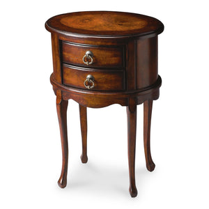 HomeRoots 26" Vintage-Inspired Dark Brown & Cherry Oval End Table with 2 Drawers for Storage & Style 476473