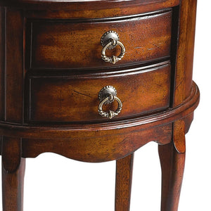 HomeRoots 26" Vintage-Inspired Dark Brown & Cherry Oval End Table with 2 Drawers for Storage & Style 476473