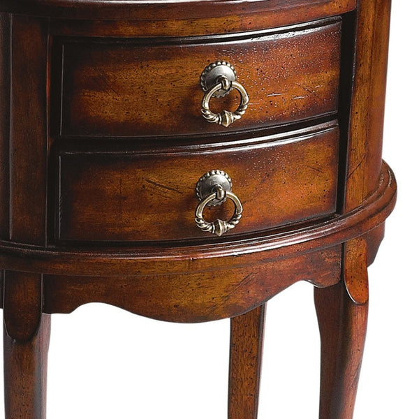HomeRoots 26" Vintage-Inspired Dark Brown & Cherry Oval End Table with 2 Drawers for Storage & Style 476473