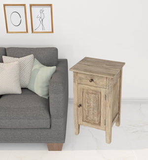 Homeroots 24" Natural Brown Solid Wood End Table With Cabinet And Drawer   476476