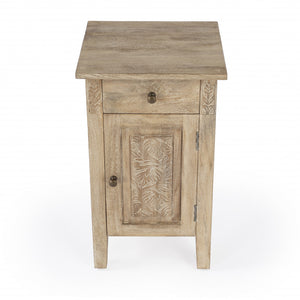 Homeroots 24" Natural Brown Solid Wood End Table With Cabinet And Drawer   476476