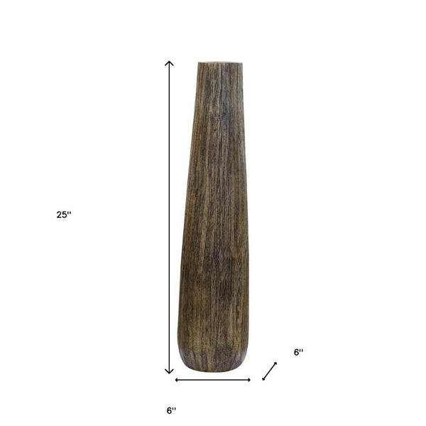 HomeRoots 25" Brown Cylinder Wood Floor Vase - Modern Mango Wood Accent for Rustic & Contemporary Decor 476484