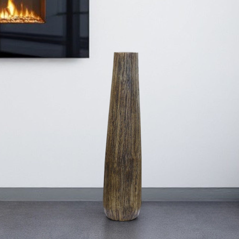HomeRoots 25" Brown Cylinder Wood Floor Vase - Modern Mango Wood Accent for Rustic & Contemporary Decor 476484