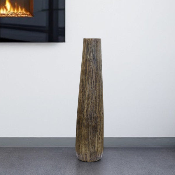 HomeRoots 25" Brown Cylinder Wood Floor Vase - Modern Mango Wood Accent for Rustic & Contemporary Decor 476484