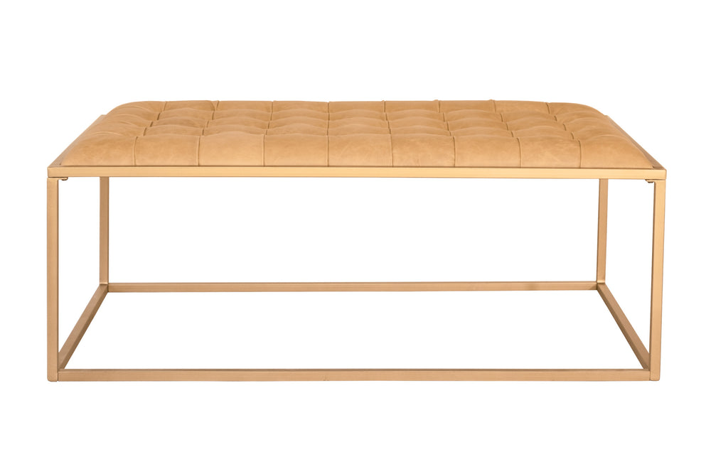 Homeroots 48" Gold And Brown Leather Rectangular Coffee Table   476486