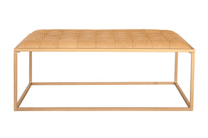 Homeroots 48" Gold And Brown Leather Rectangular Coffee Table   476486