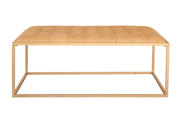 Homeroots 48" Gold And Brown Leather Rectangular Coffee Table   476486