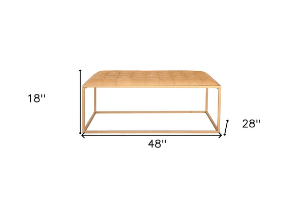 Homeroots 48" Gold And Brown Leather Rectangular Coffee Table   476486