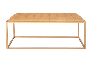 Homeroots 48" Gold And Brown Leather Rectangular Coffee Table   476486