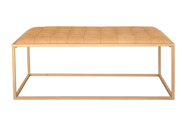 Homeroots 48" Gold And Brown Leather Rectangular Coffee Table   476486