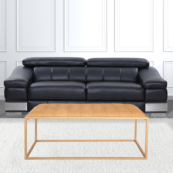 Homeroots 48" Gold And Brown Leather Rectangular Coffee Table   476486