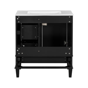 English Elm 30" Modern Bathroom Vanity with Solid Wood Frame, 3 Soft-Close Drawers and Ceramic Sink, Sleek Design Black N729P170557B