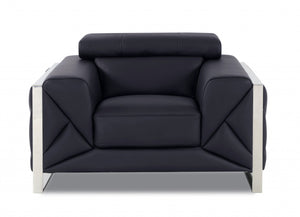 HomeRoots 48" Italian Leather Club Chair with Chrome Accents - Sleek Comfort for Modern Living Spaces BLACK 476498