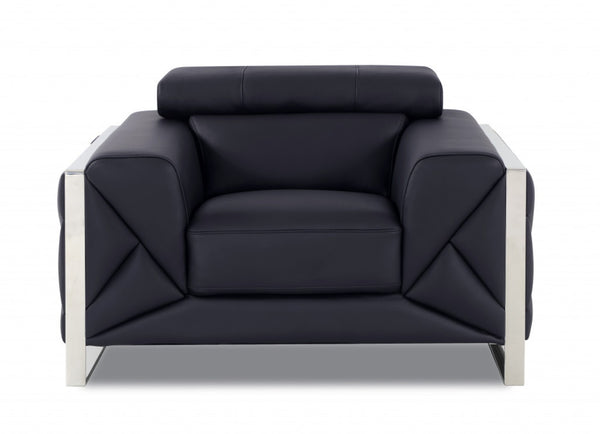 HomeRoots 48" Italian Leather Club Chair with Chrome Accents - Sleek Comfort for Modern Living Spaces BLACK 476498